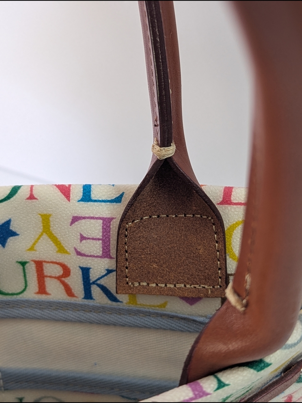 Dooney & Bourke Y2K Multicolor Logo Canvas Tote Bag White Leather Rainbow - Picture 11 of 16